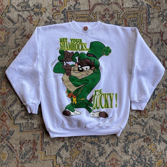 Looney Tunes Mania Other - Vintage 1997 Warner Bros Taz I'm Lucky St. Patricks Pullover Crew Size Large 90s